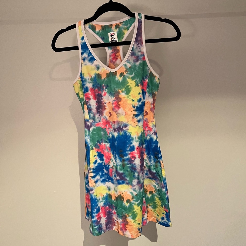 FILA Women's Top Spin Dress tennis tie dye rainbow XS EUC